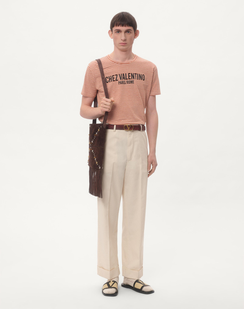 Valentino STRIPED COTTON T-SHIRT WITH CHEZ VALENTINO PRINT outlook