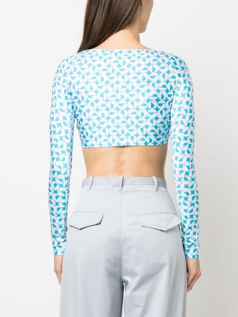 patterned ruched cropped top - 4