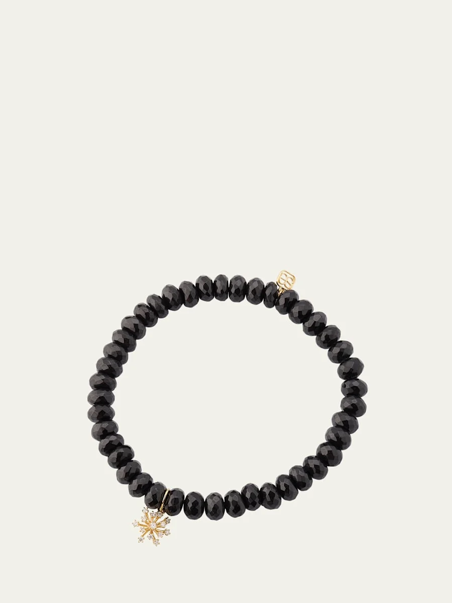 14K Gold & Diamond Small Burst Flower on Spinel Beads Bracelet - 1