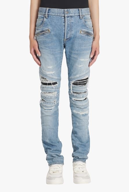 Slim cut ripped blue cotton jeans - 5