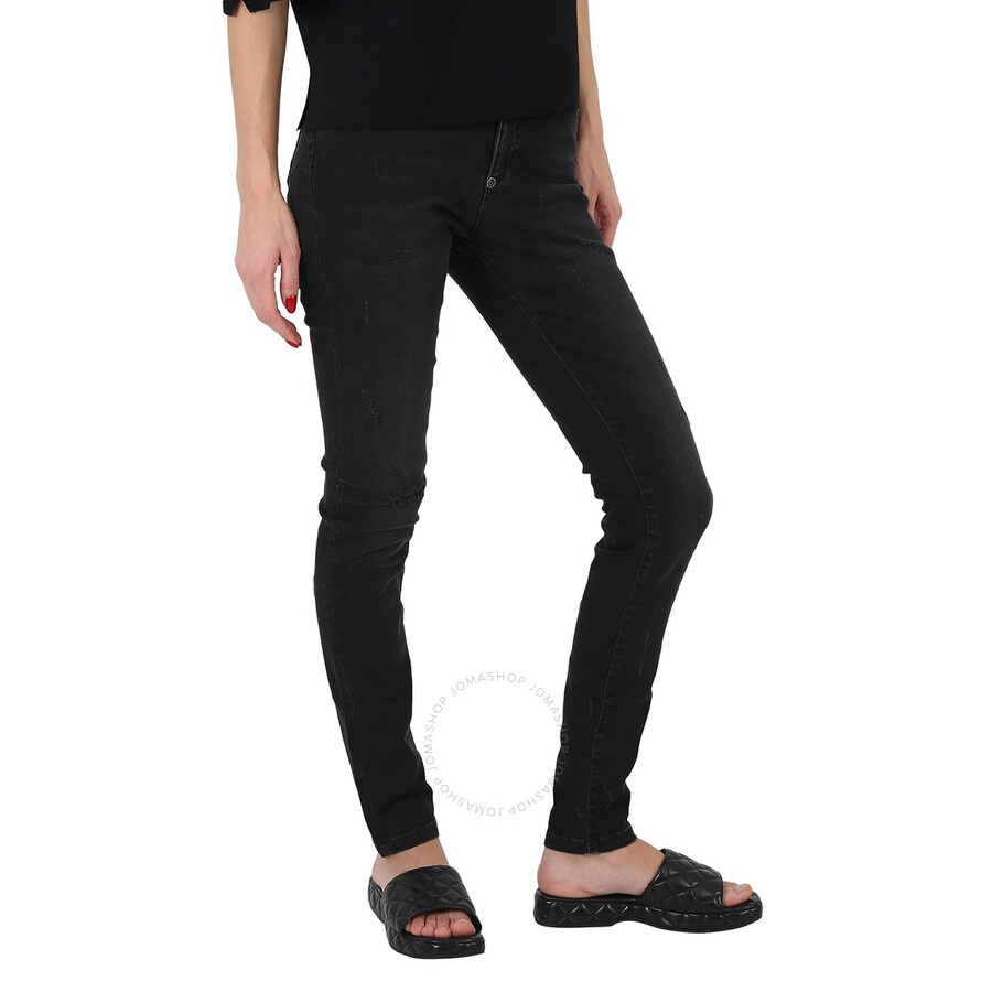 Philipp Plein Ladies Black High Waisted Distressed Jeans - 5