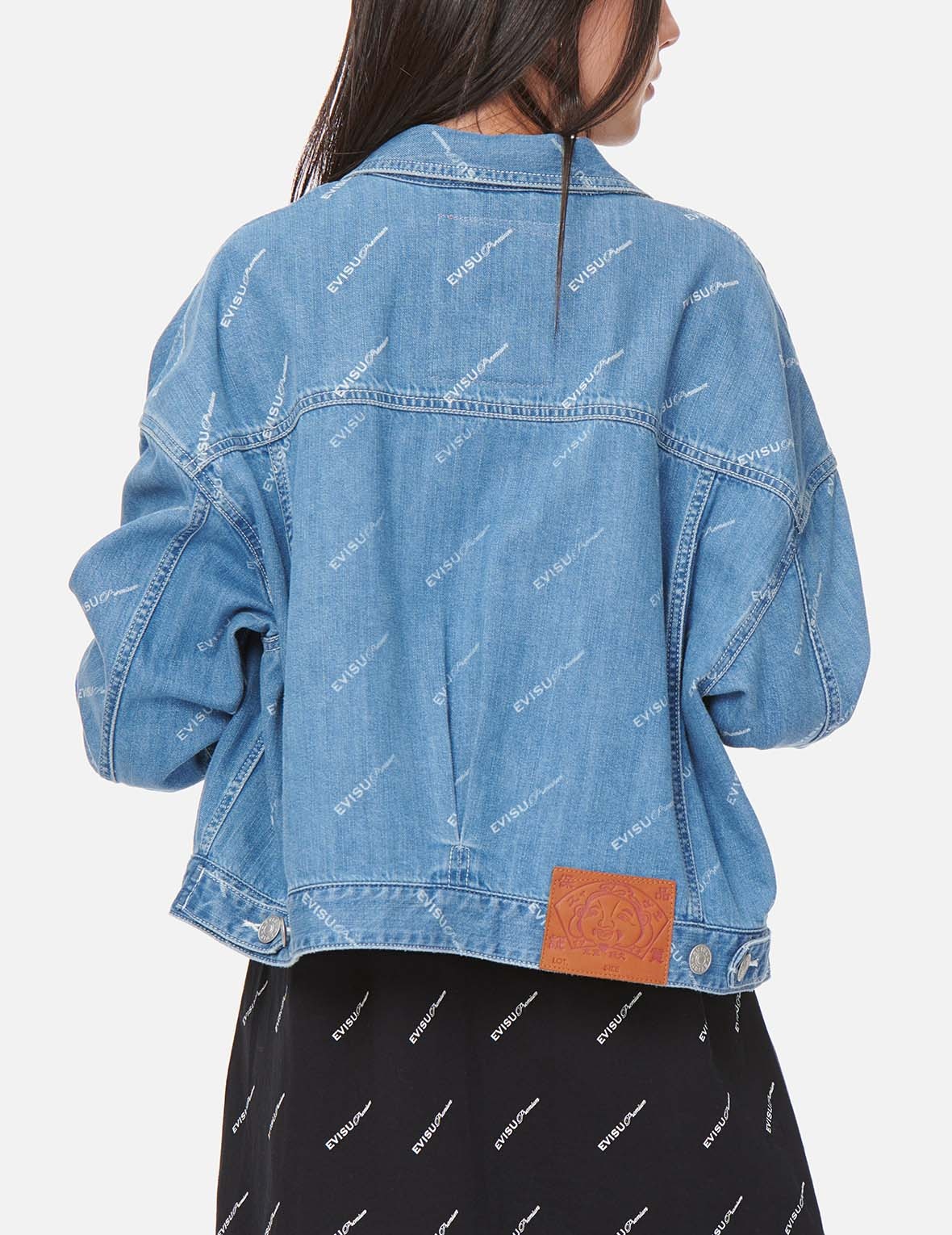 SAKE BOTTLE EMBROIDERED MONOGRAM PRINT DENIM JACKET - 3