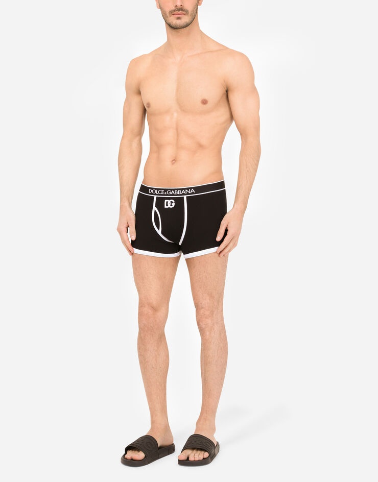 Fine-rib cotton boxers with DG patch - 2