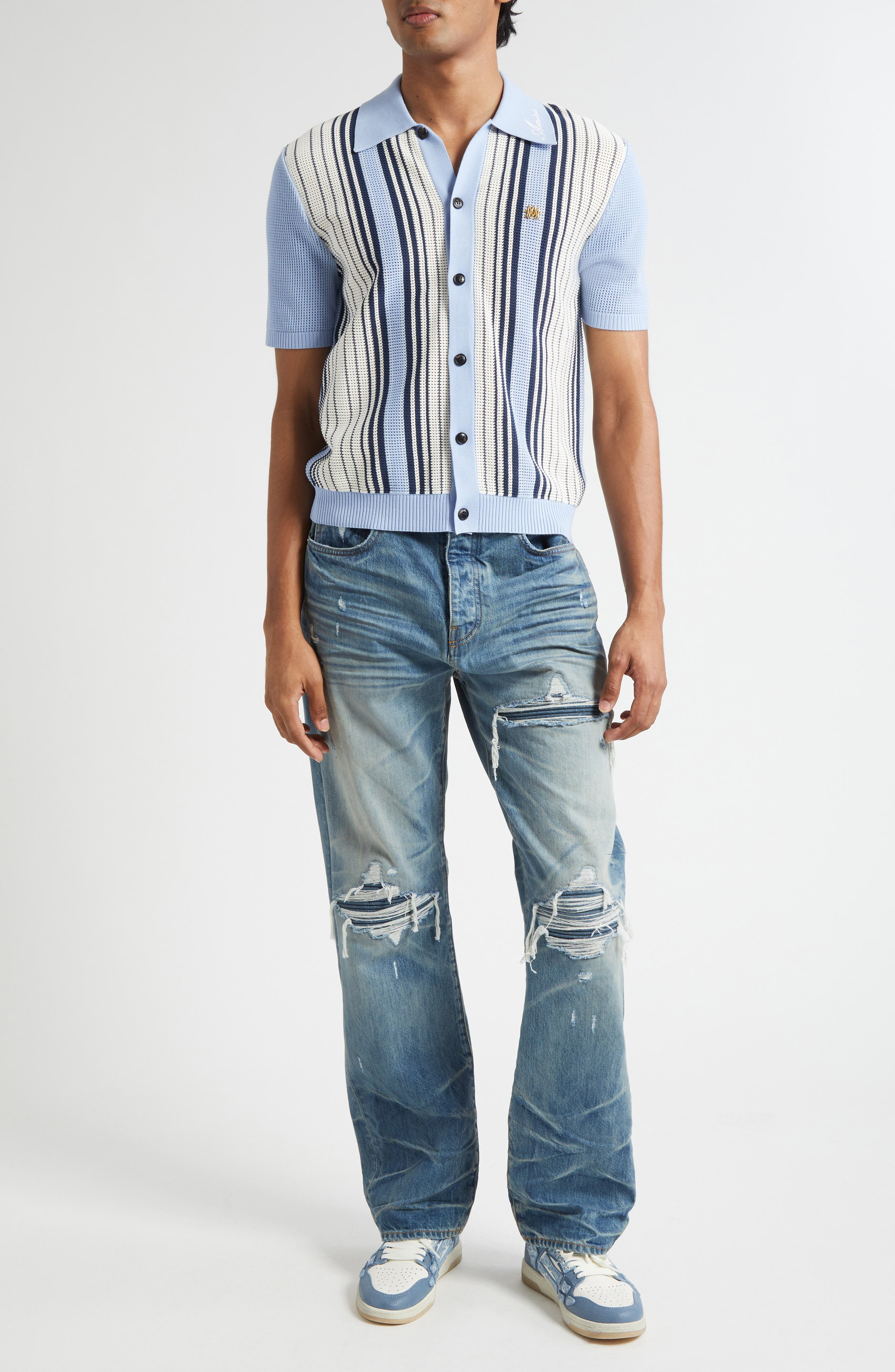 AMIRI MX1 Ripped Straight Leg Jeans in Honeycomb Indigo at Nordstrom - 2