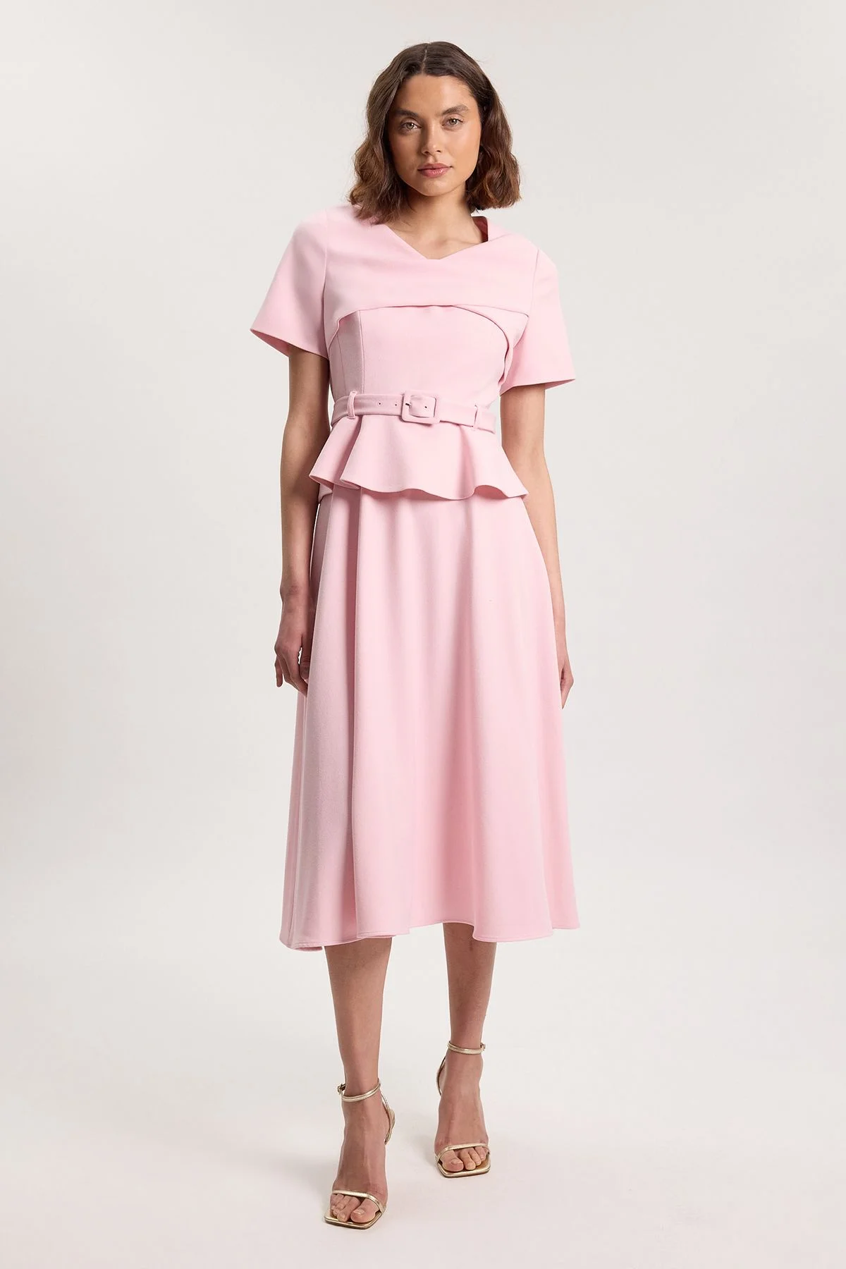 Structured Tailored Belted Midi Dress - 1