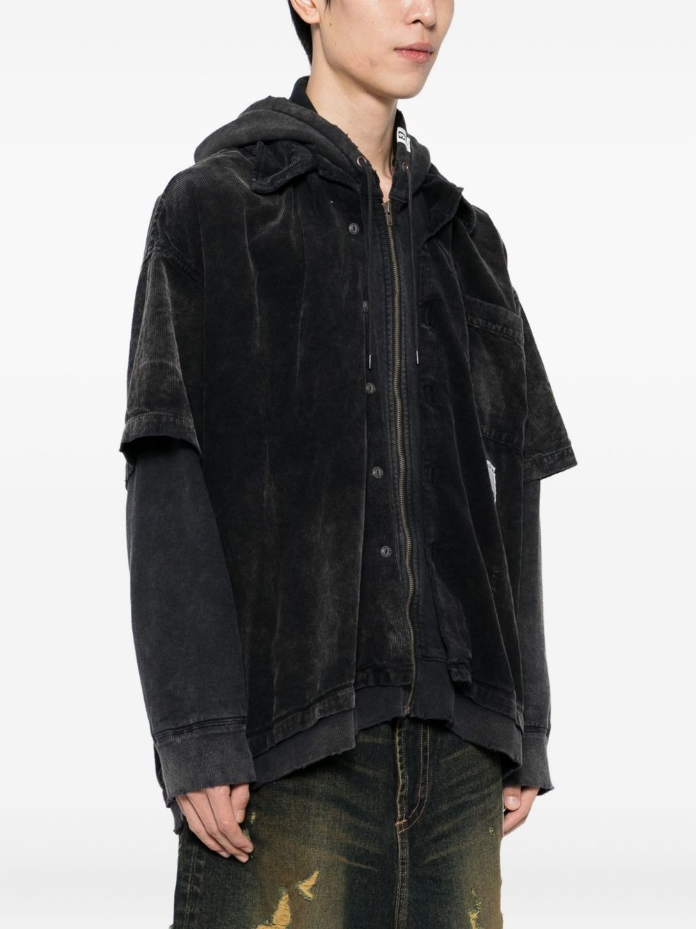 layered corduroy hoodie - 3