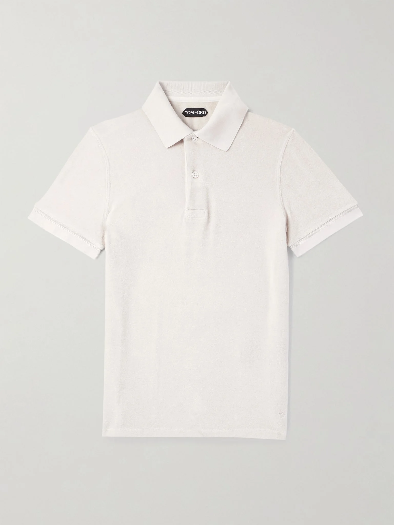 Slim-Fit Cotton-Blend Terry Polo Shirt Off-white - 1