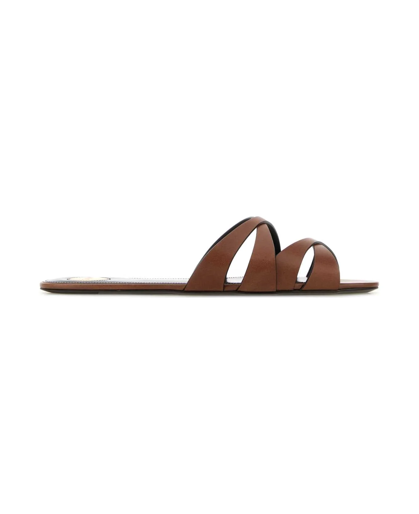 Brown Leather Chandelle Slippers - 1
