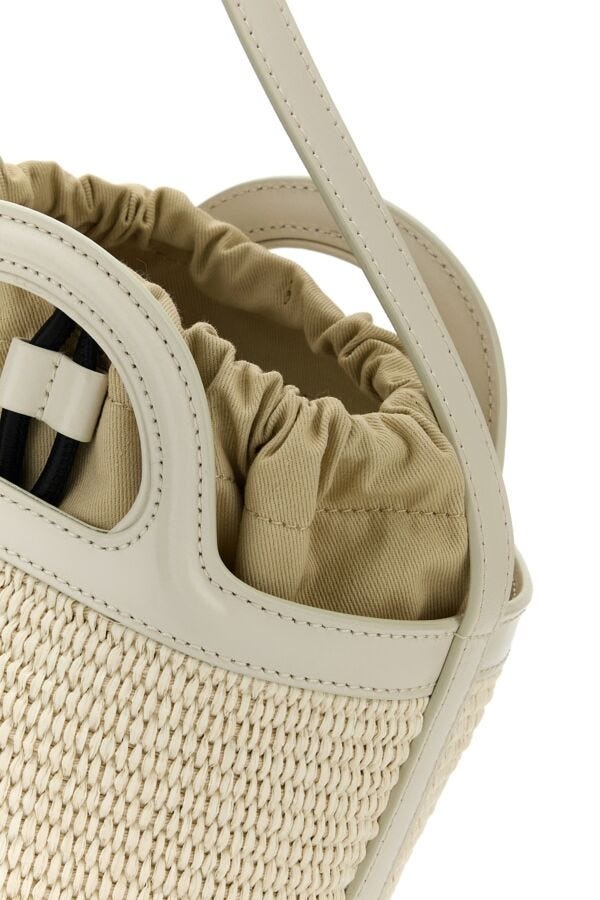 ハンドバッグ Marni Ivory Leather And Raffia Tropicalia Bucket Bag Marni Ivory leather and raffia Tropicalia bucket bag