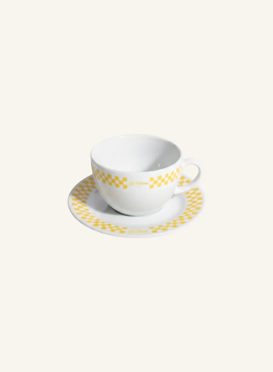 CHECKERBOARD PORCELAIN COFFEE CUP AND SAUCER - 1