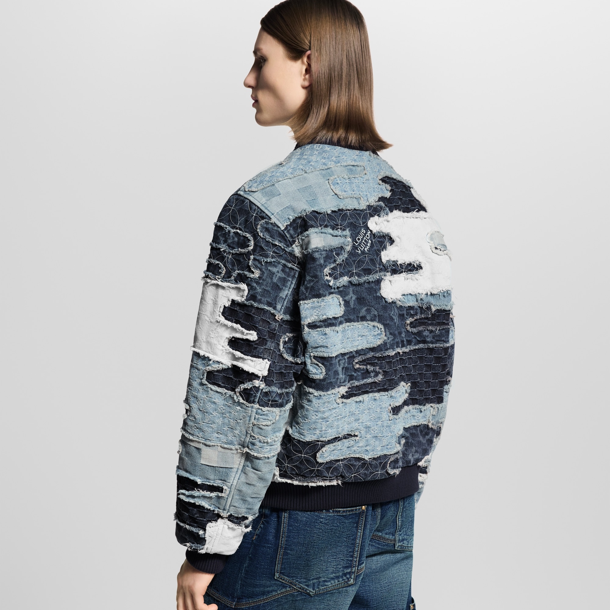 Patchwork Denim Bomber Jacket - 4