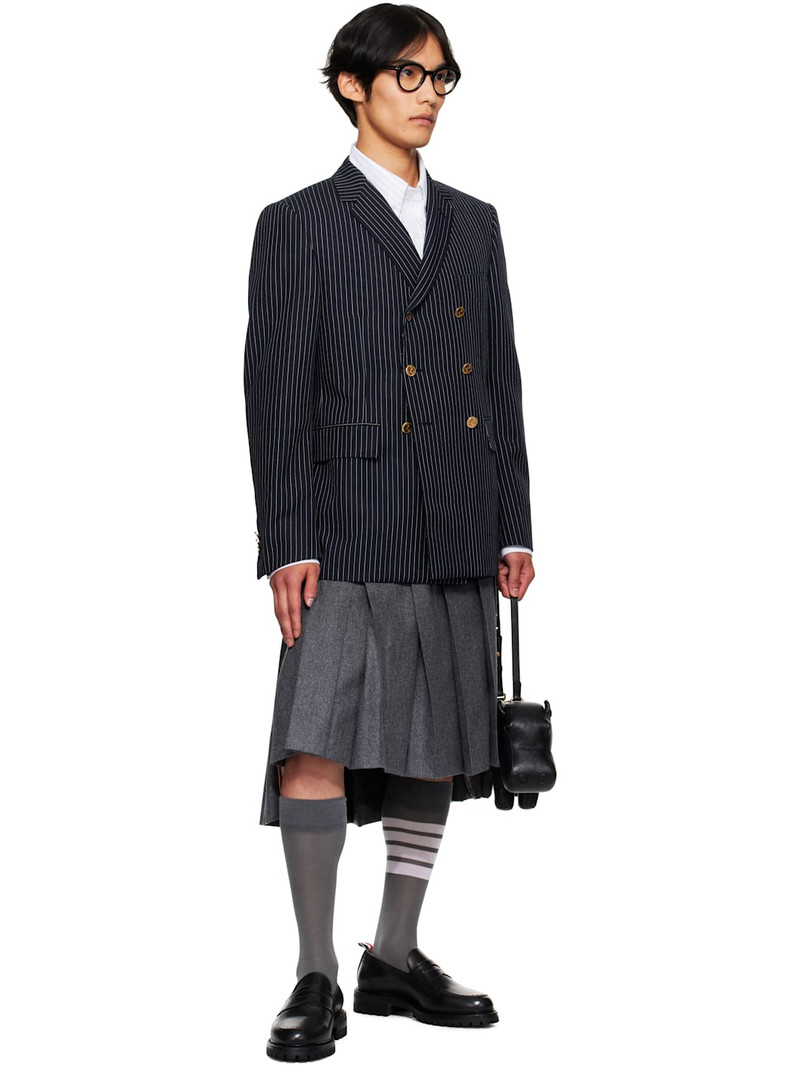 Thom Browne Navy Pinstripe High Twist Wool Sportcoat Blazer outlook