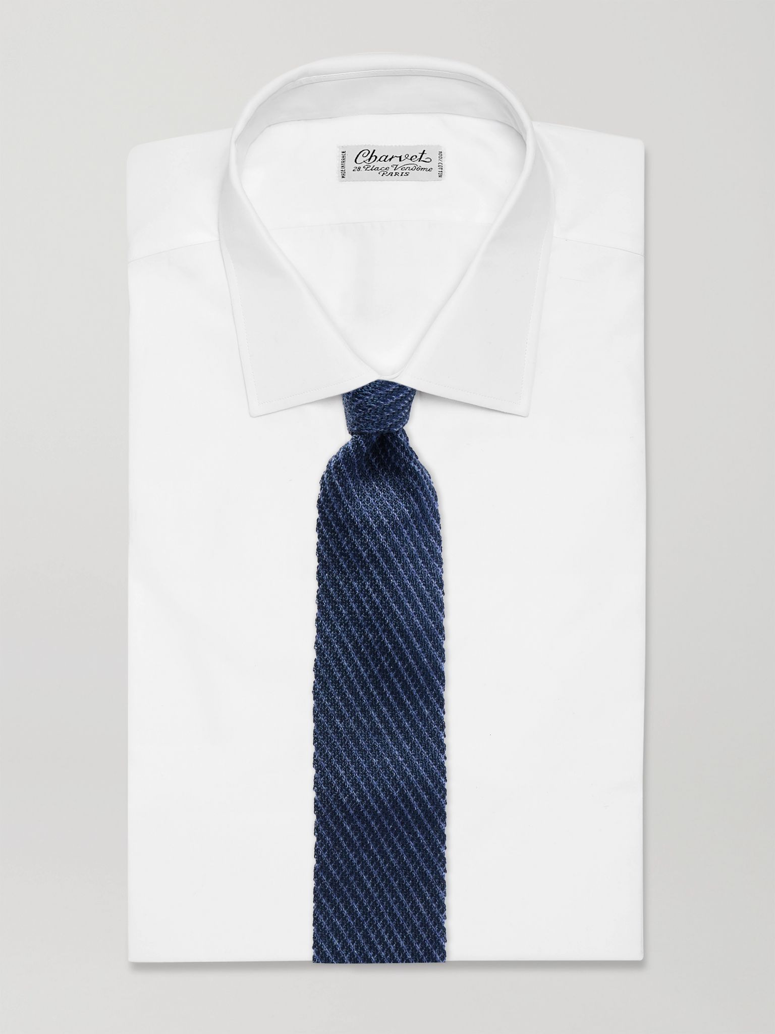 7cm Striped Knitted Silk and Cashmere-Blend Tie Blue - 2