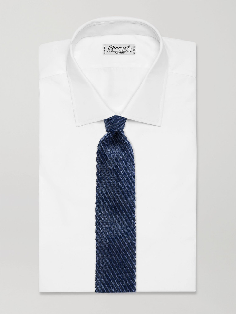 Brioni 7cm Striped Knitted Silk and Cashmere-Blend Tie Blue outlook