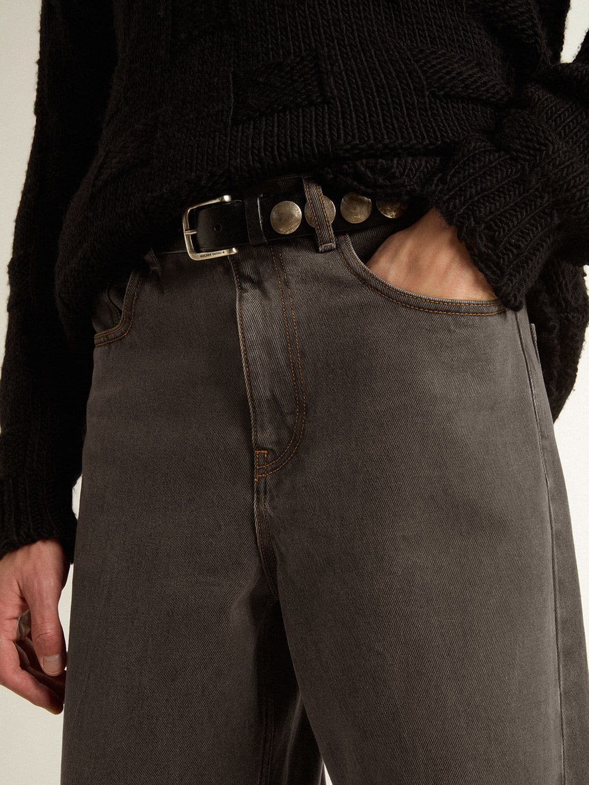 Men's dark gray jeans in twist crease-wash denim - 5