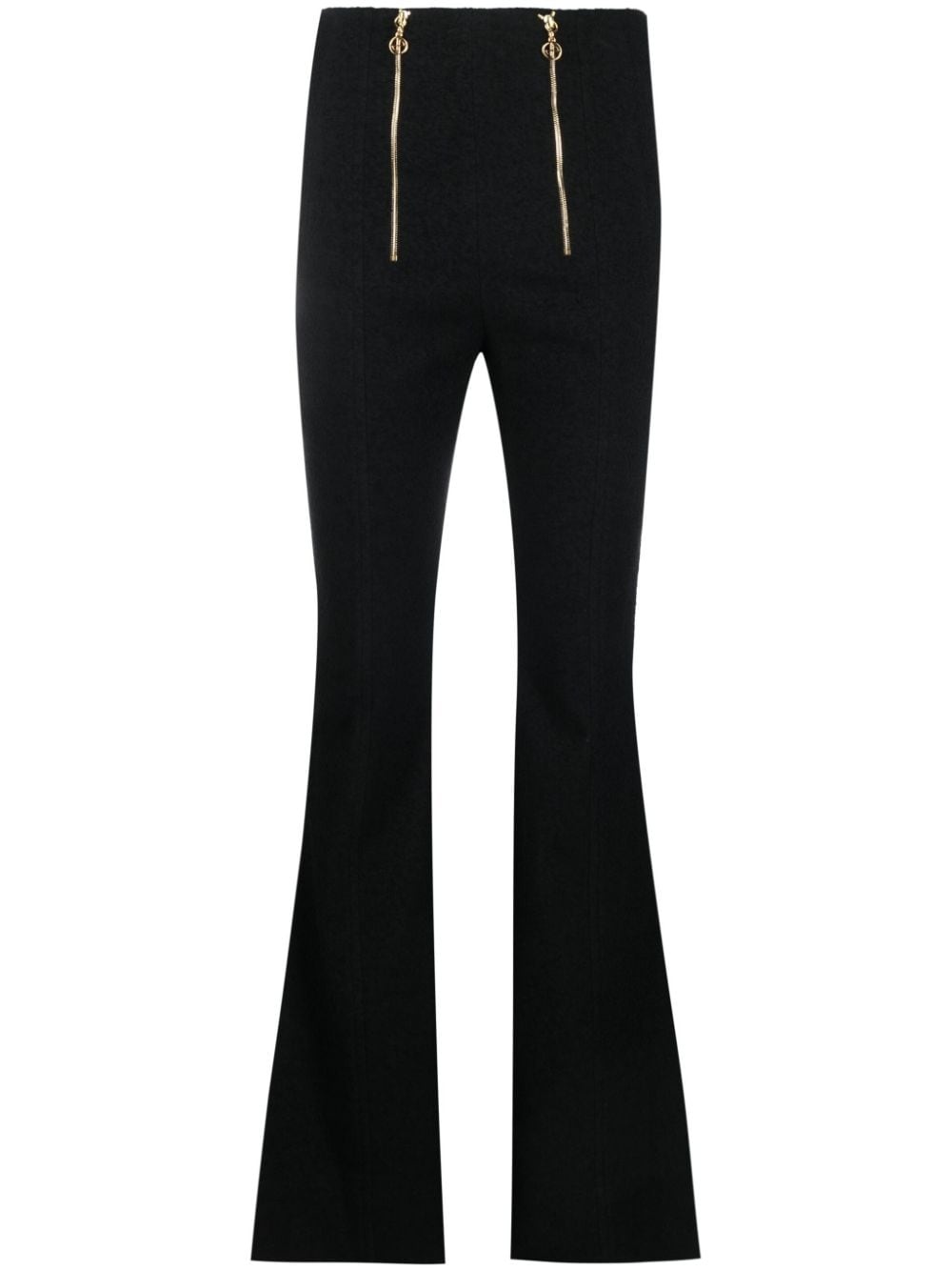 zip-detail tweed flared trousers - 1
