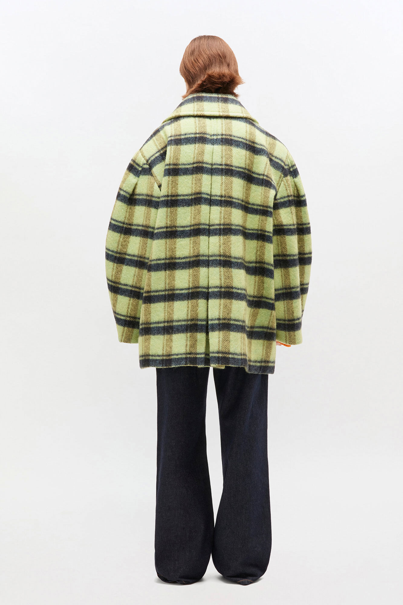 BRUSHED WOOL CHECK MIDI COAT - 3