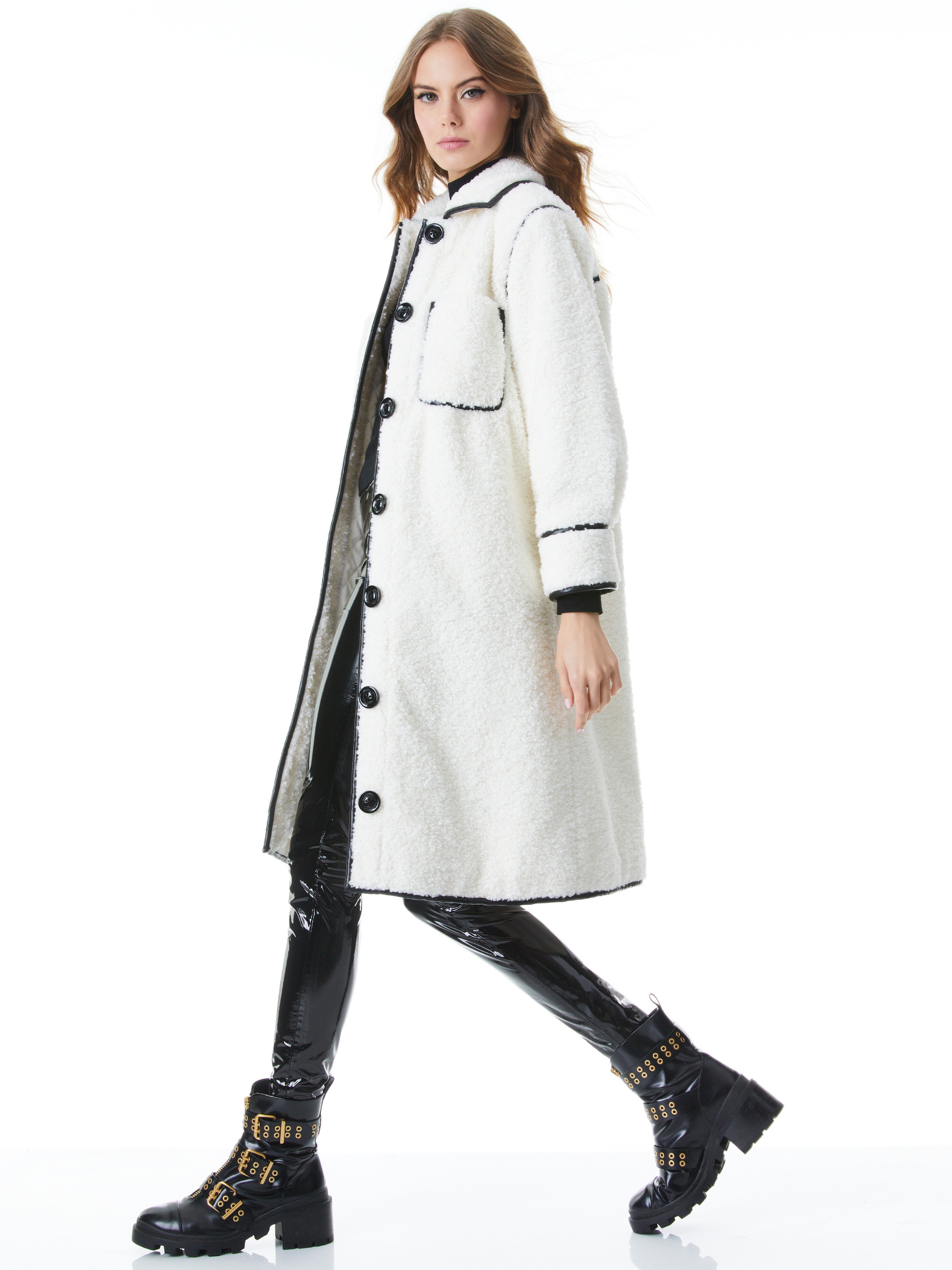 SAMSON FAUX SHEARLING PIPED COAT - 5