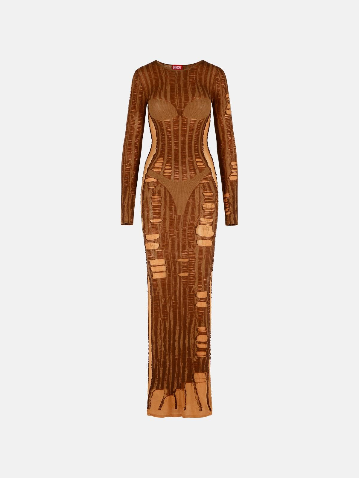 'CALIMERA' BROWN COTTON BLEND DRESS - 1