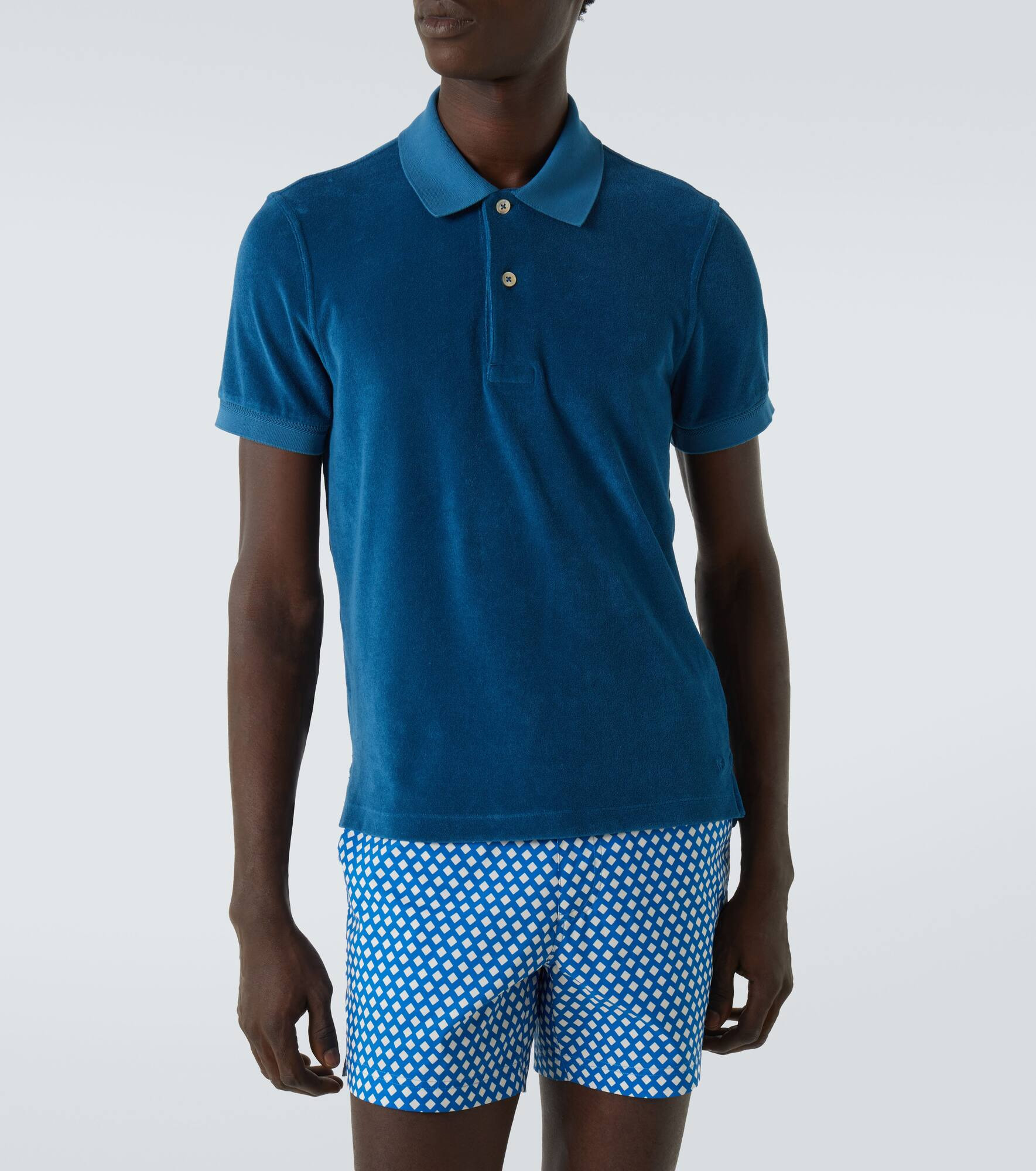 Cotton-blend velvet polo shirt - 3