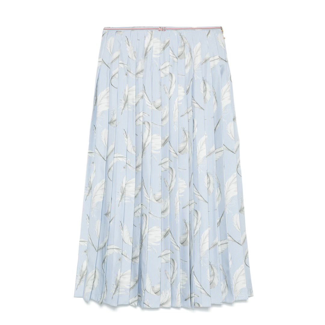 Feather Printed Silk Twill Pleat Skirt Women - 7