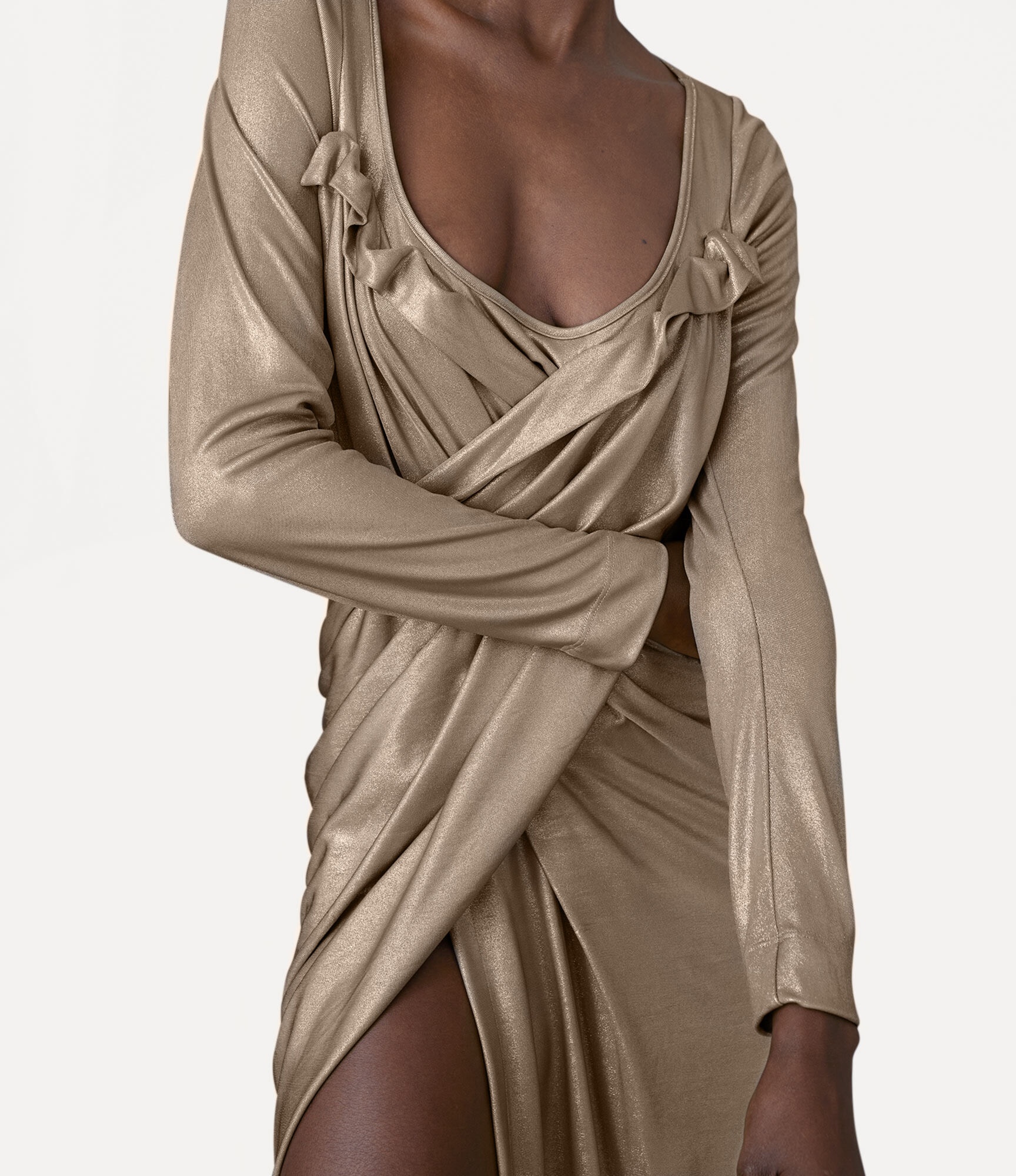 LONG DRAPED FITTED DRESS - 4