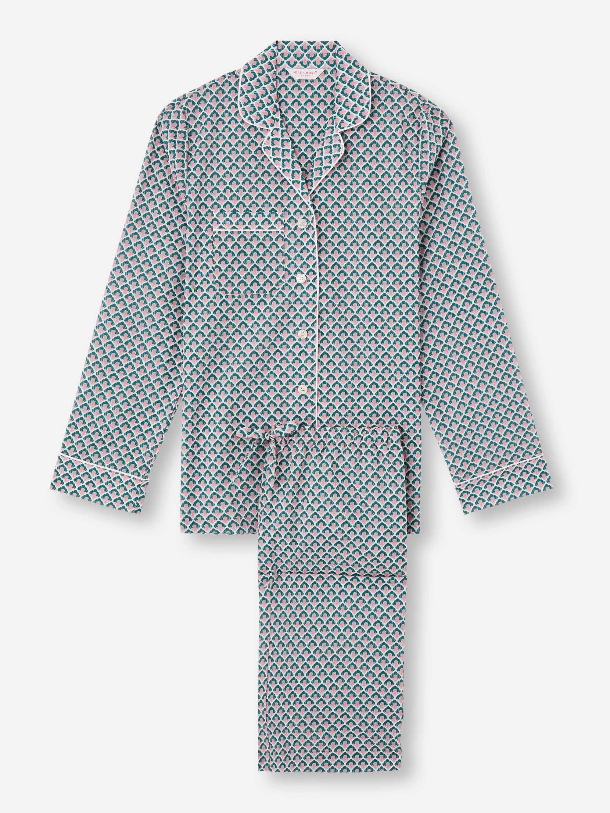 Women's Pajamas Cotton Batiste Jungle Green Scalloped Leaf Print - 6