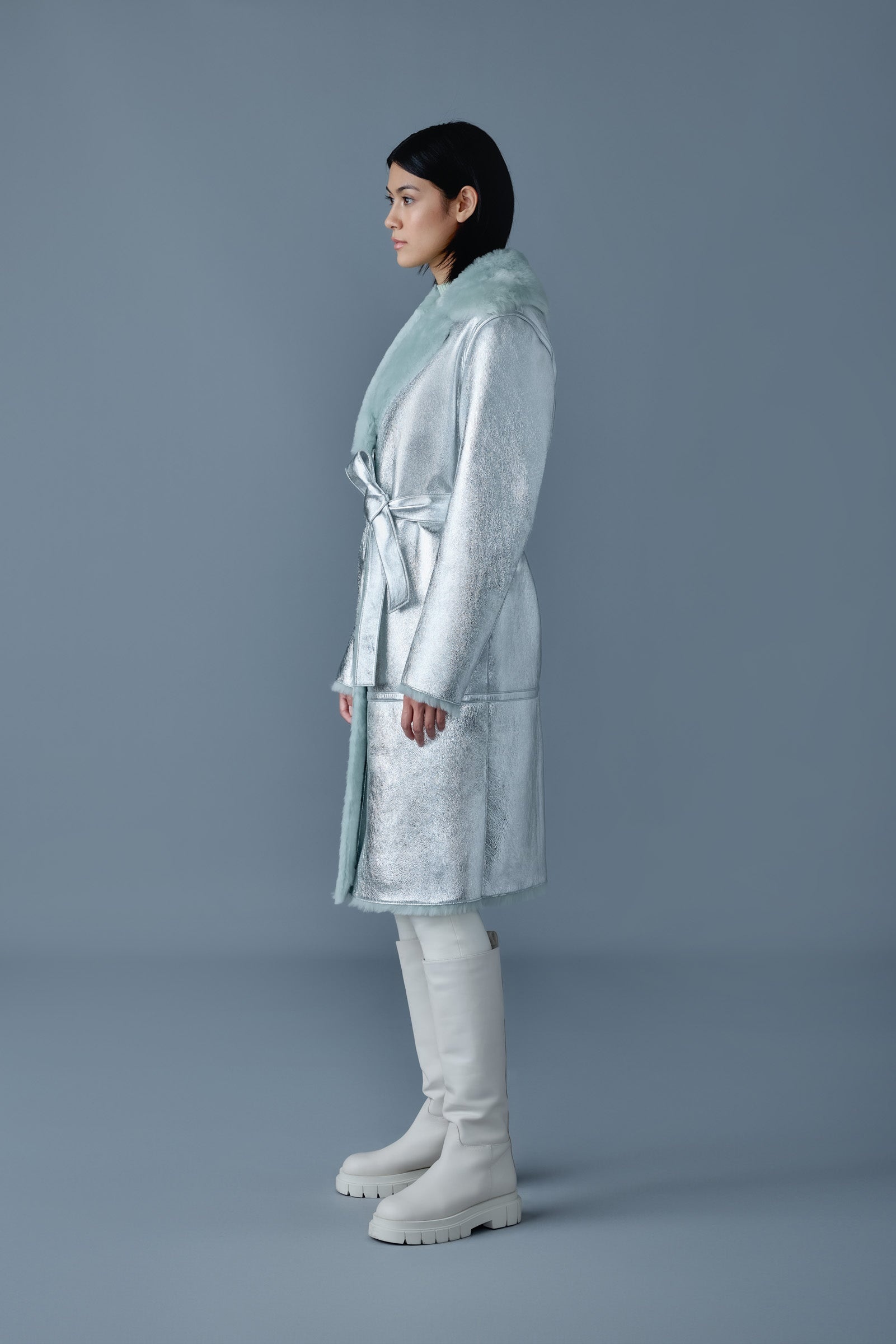 KIMBERLY Long leather shearling coat - 4