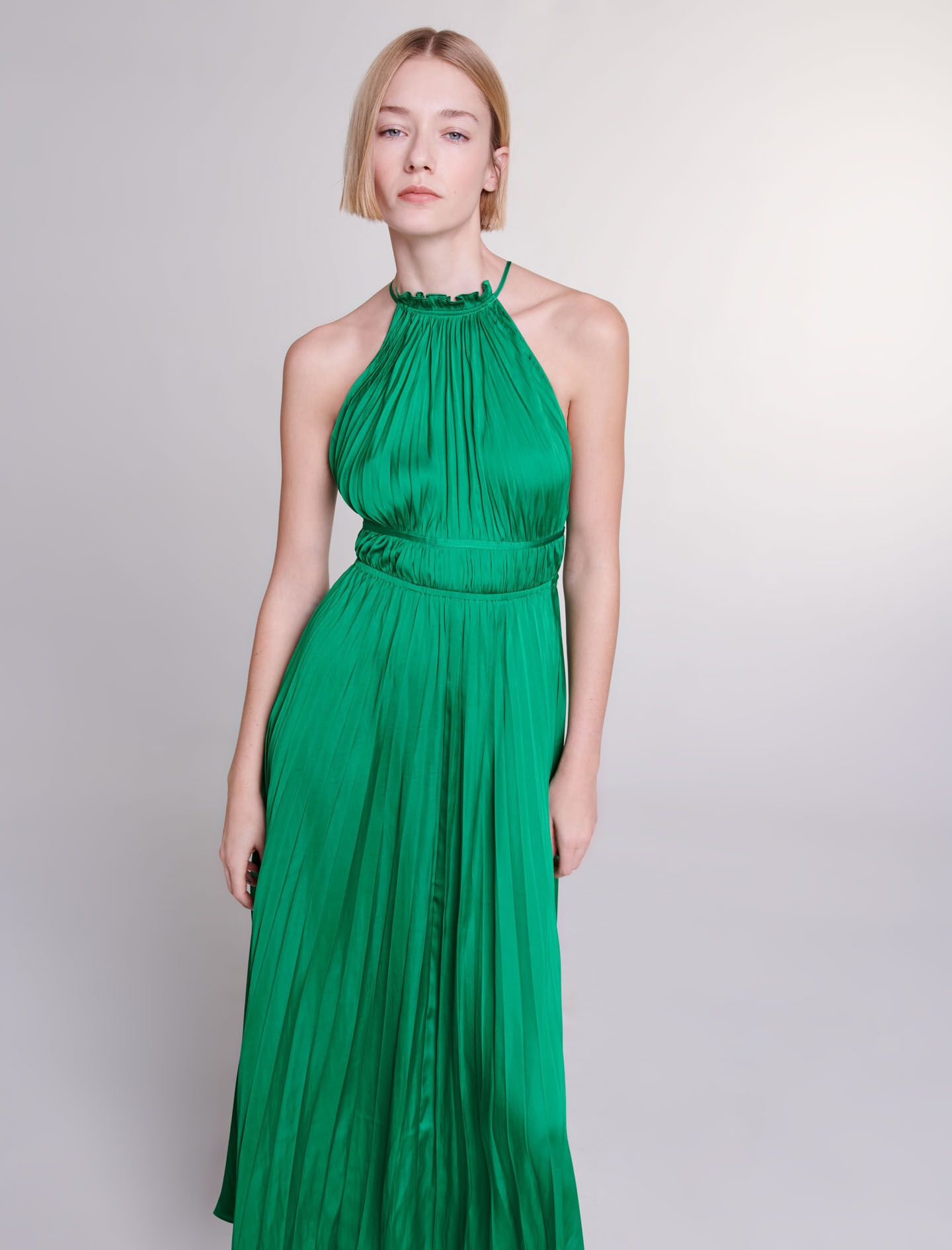Pleated satin maxi dress - 6