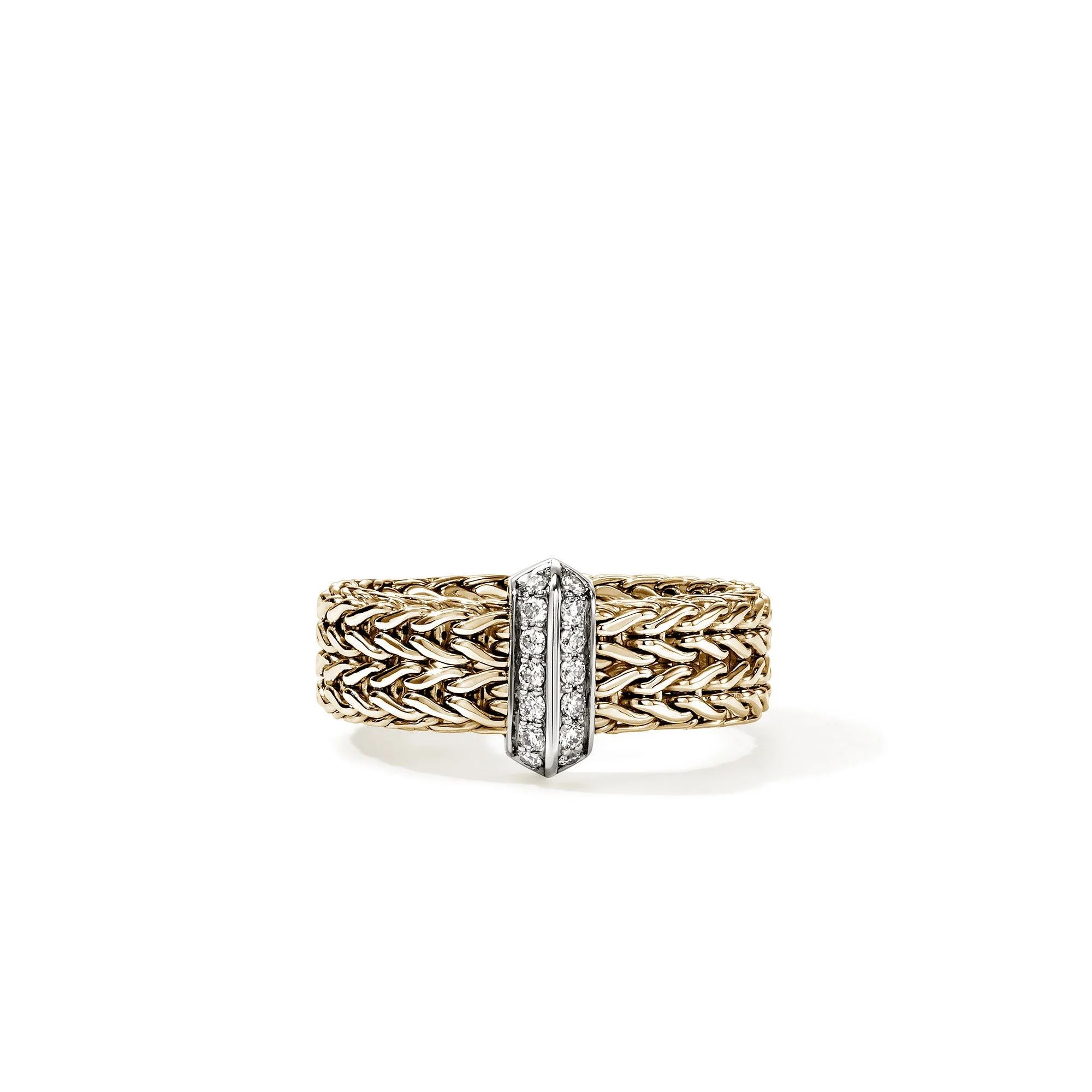 Icon Link Bar Ring, Gold, Diamonds, 6MM - 1