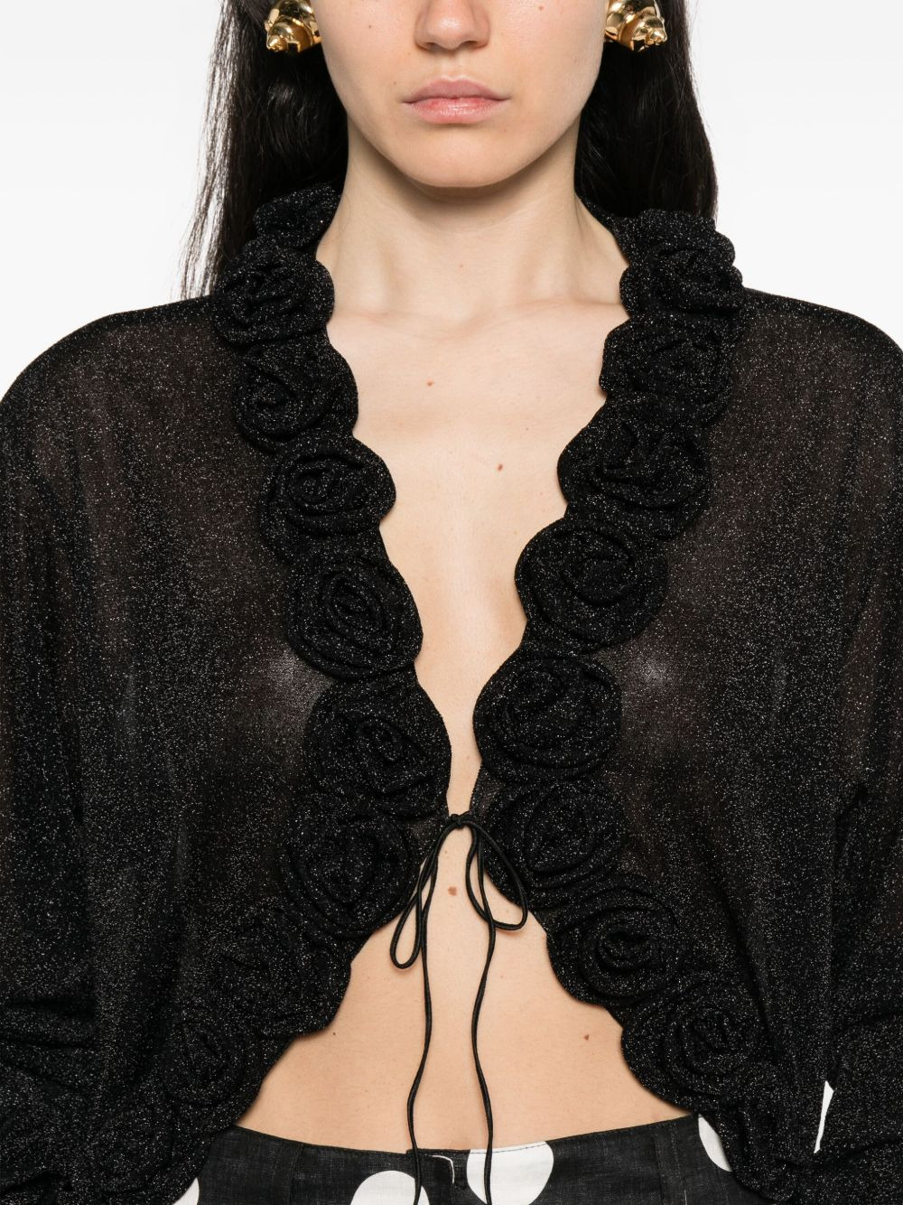 rose-embellished glitter-detail blouse - 5