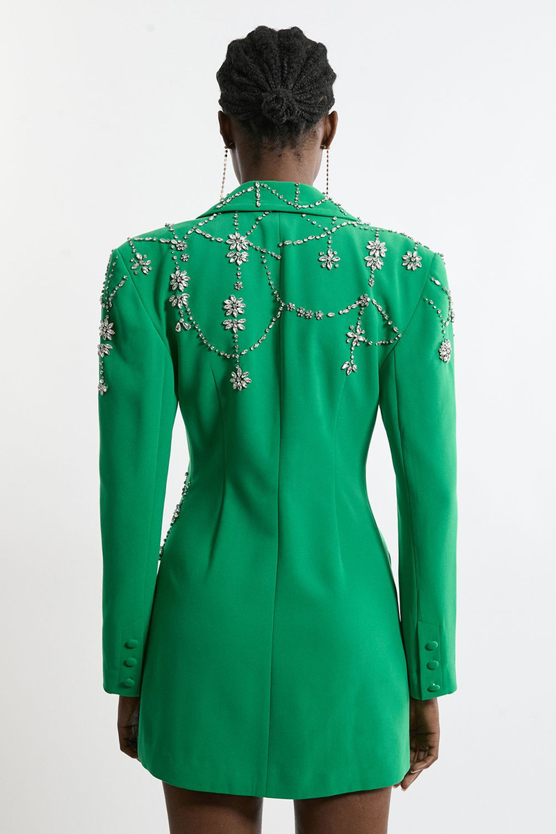 Crystal Embellished Cady Blazer Woven Mini Dress 5