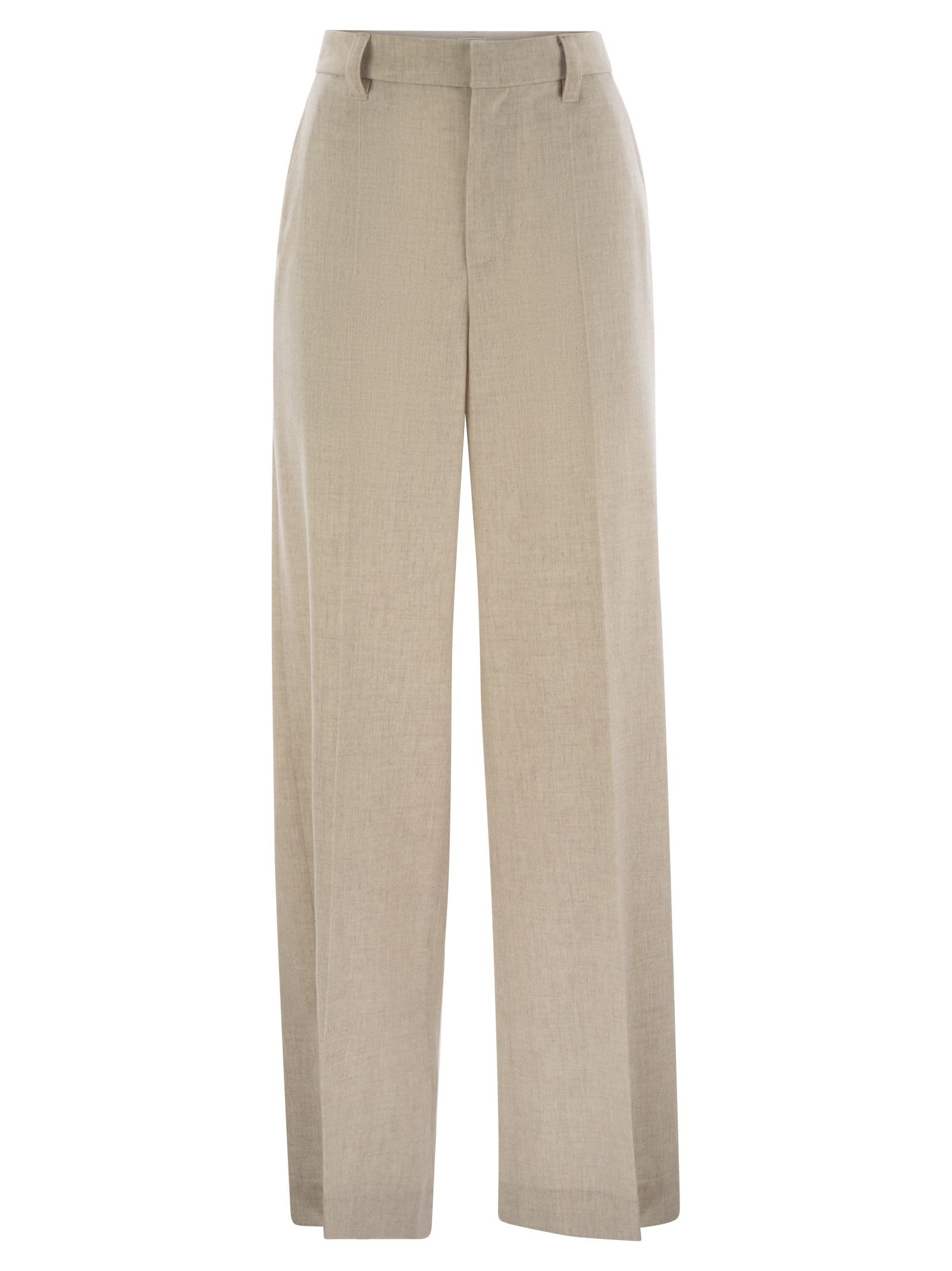 Brunello Cucinelli Women Wide High-Waisted Wool And Cashmere Trousers With Necklace - 1