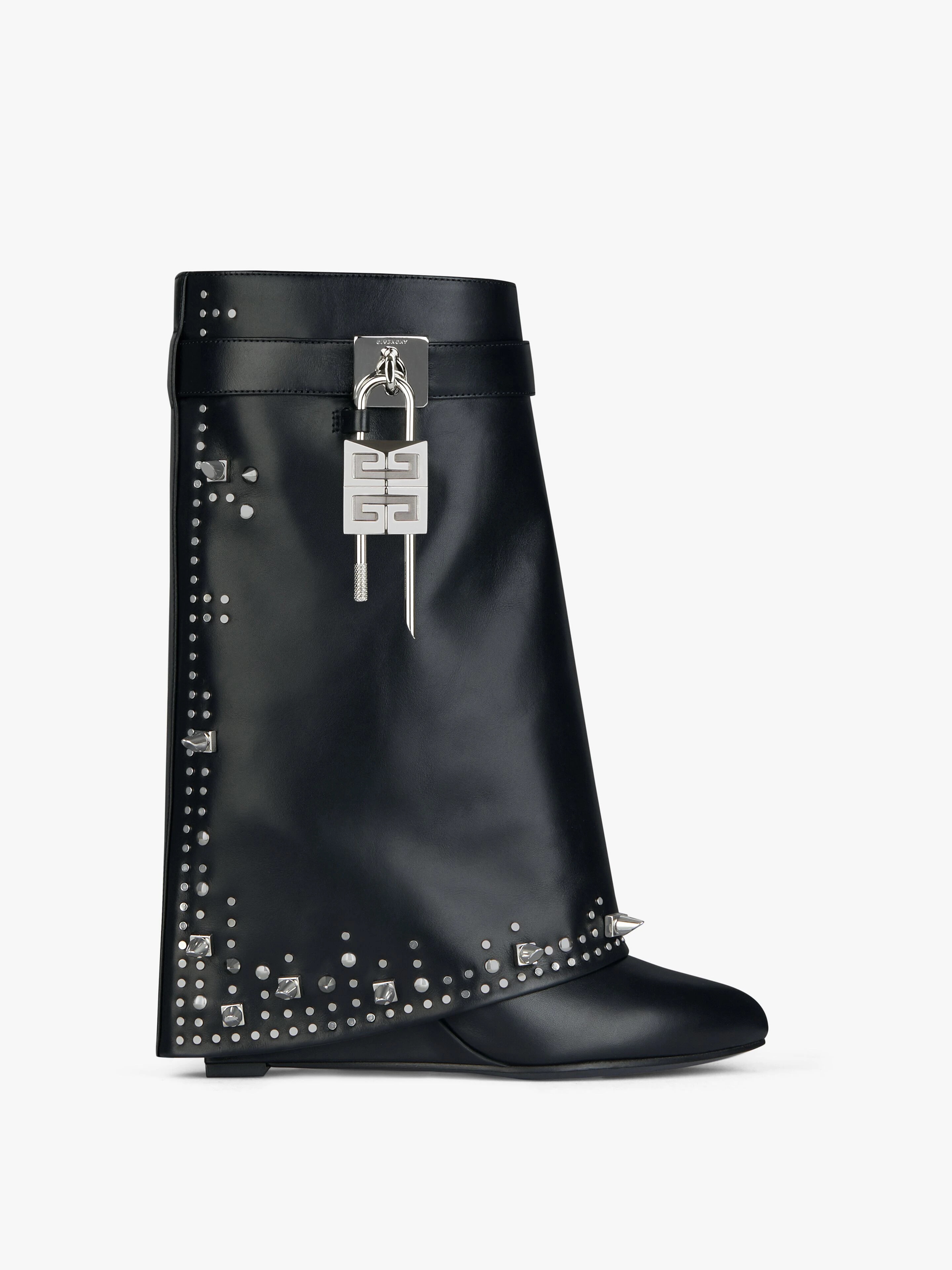 SHARK LOCK ANKLE BOOTS IN BOX LEATHER WITH STUDS - 1