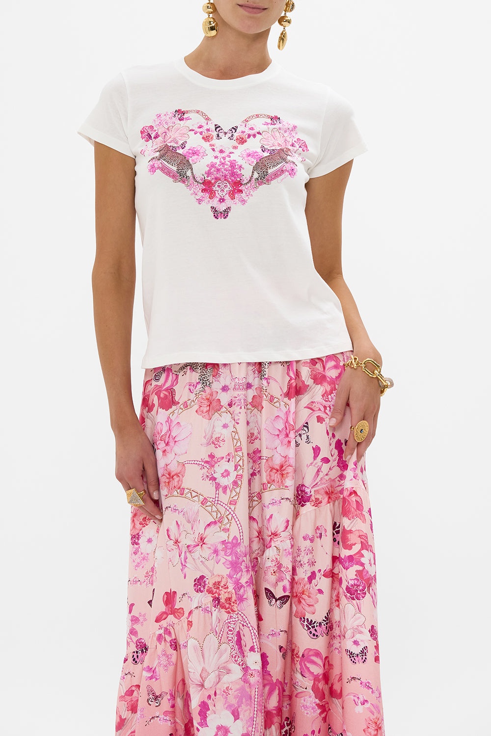 SLIM FIT ROUND NECK T-SHIRT - WHITE/ PINK - 5