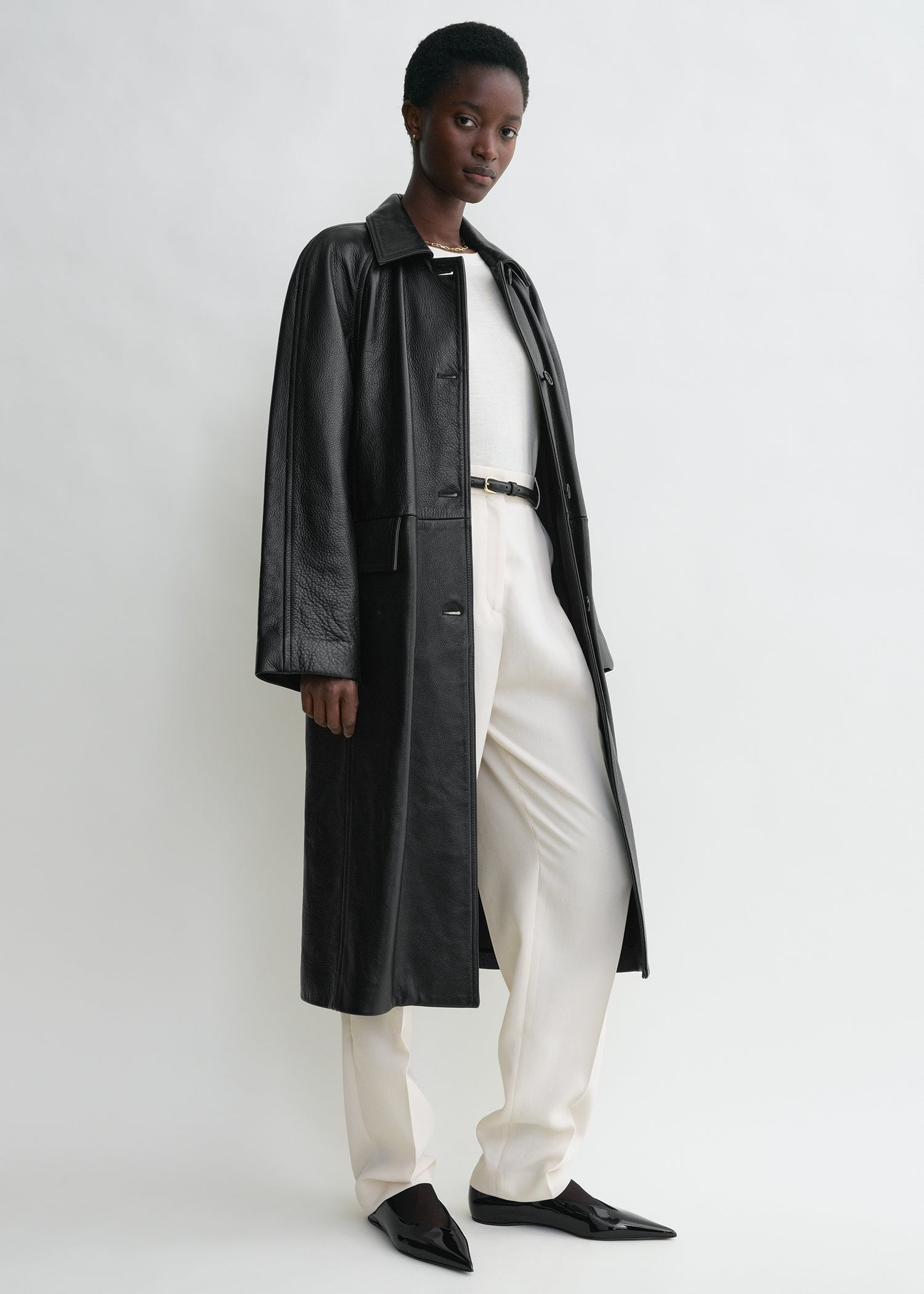 Raglan-sleeve leather coat black - 3