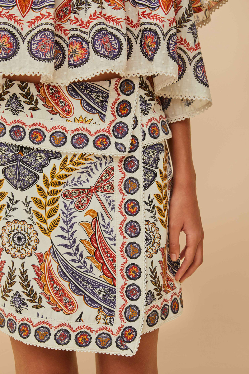 FARM RIO Off-White Boho Glam Mini Skirt outlook