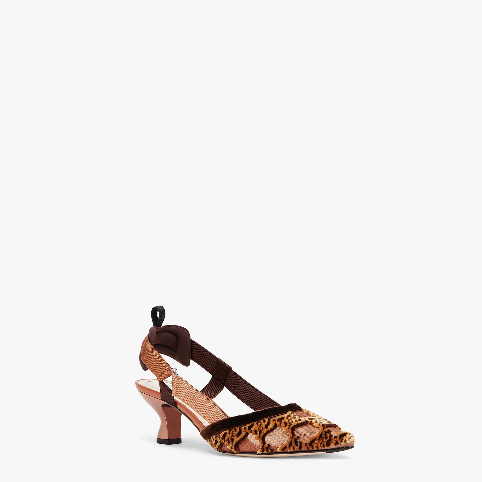 Brown mesh and embroidery medium-heeled slingbacks - 2