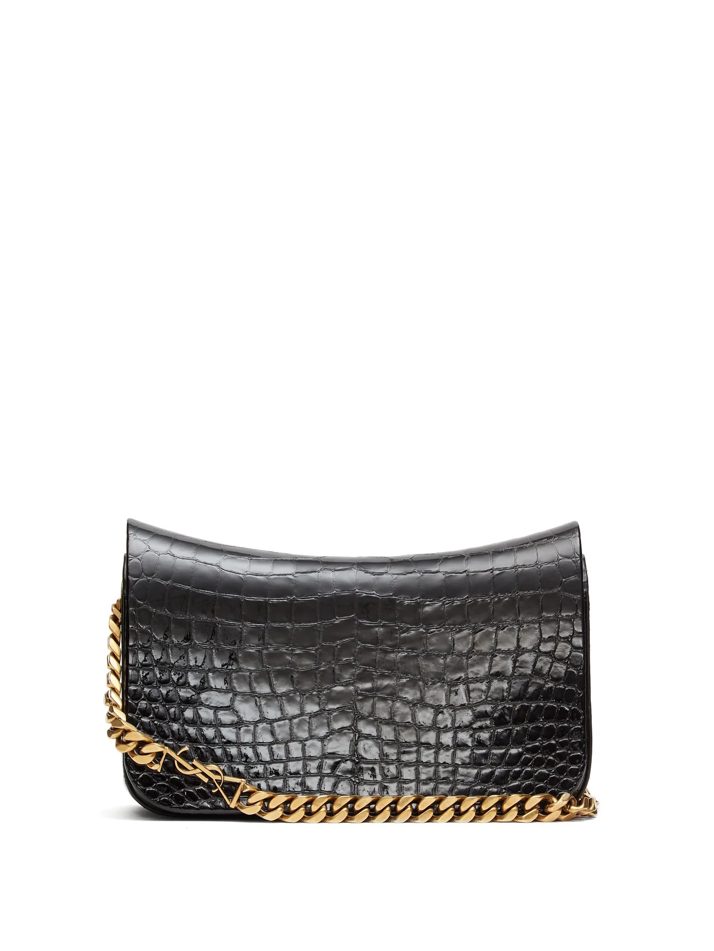 YSL-plaque crocodile-effect leather shoulder bag - 1