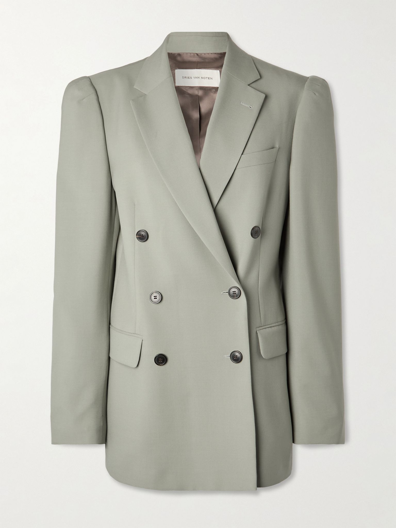 Double-breasted wool and mohair-blend twill blazer Gray green - 1