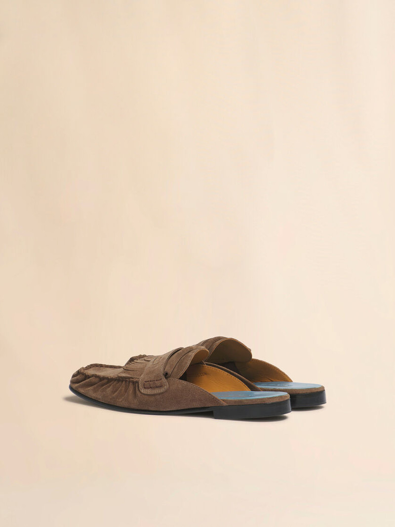 Marni BROWN SUEDE SABOT WITH FRINGE TRIM outlook