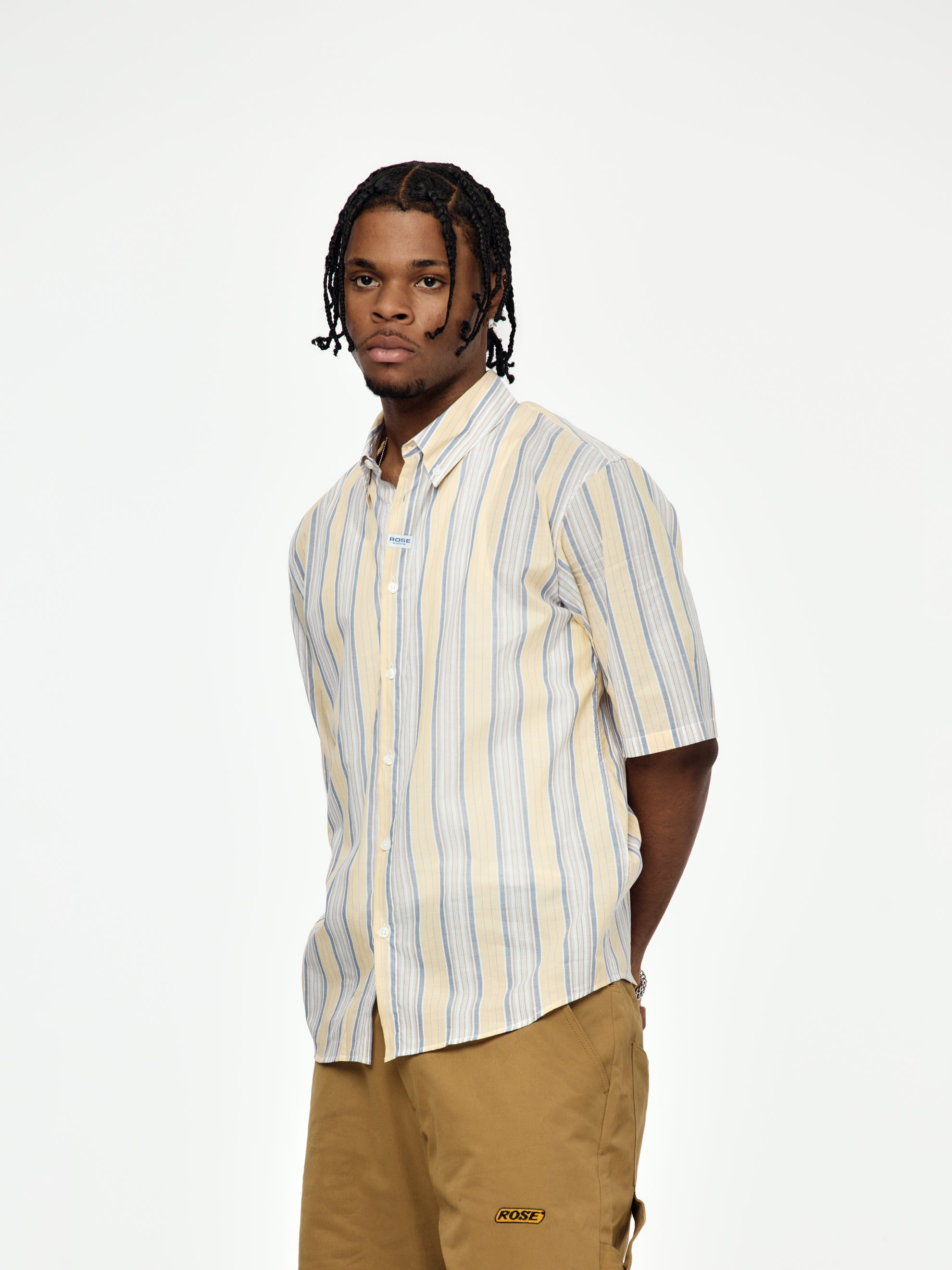 STRIPE S/S CASUAL SHIRT (YELLOW/BLUE) - 2