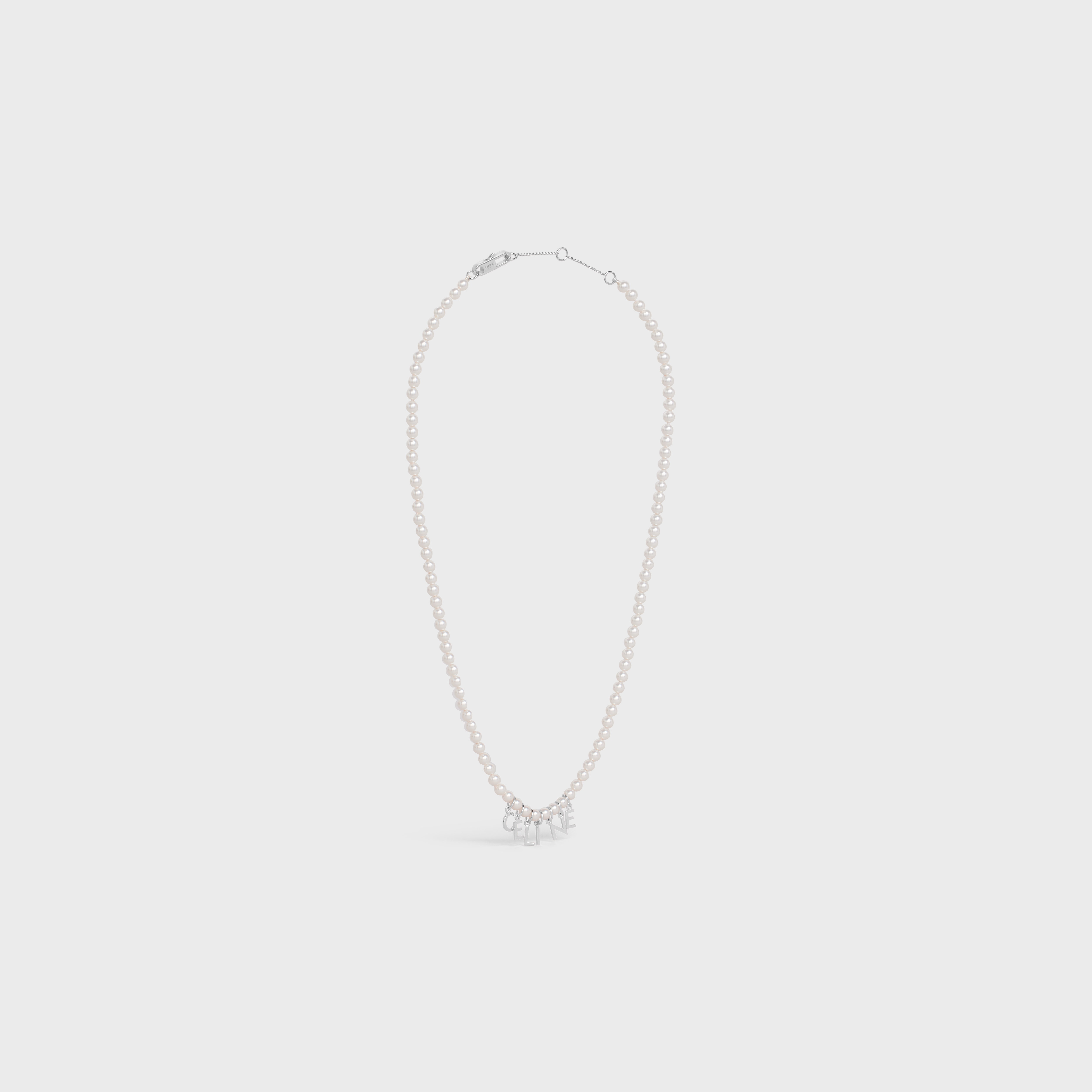 Celine Monochroms Necklace in Glass Pearls and Brass with Rhodium Finish - 3