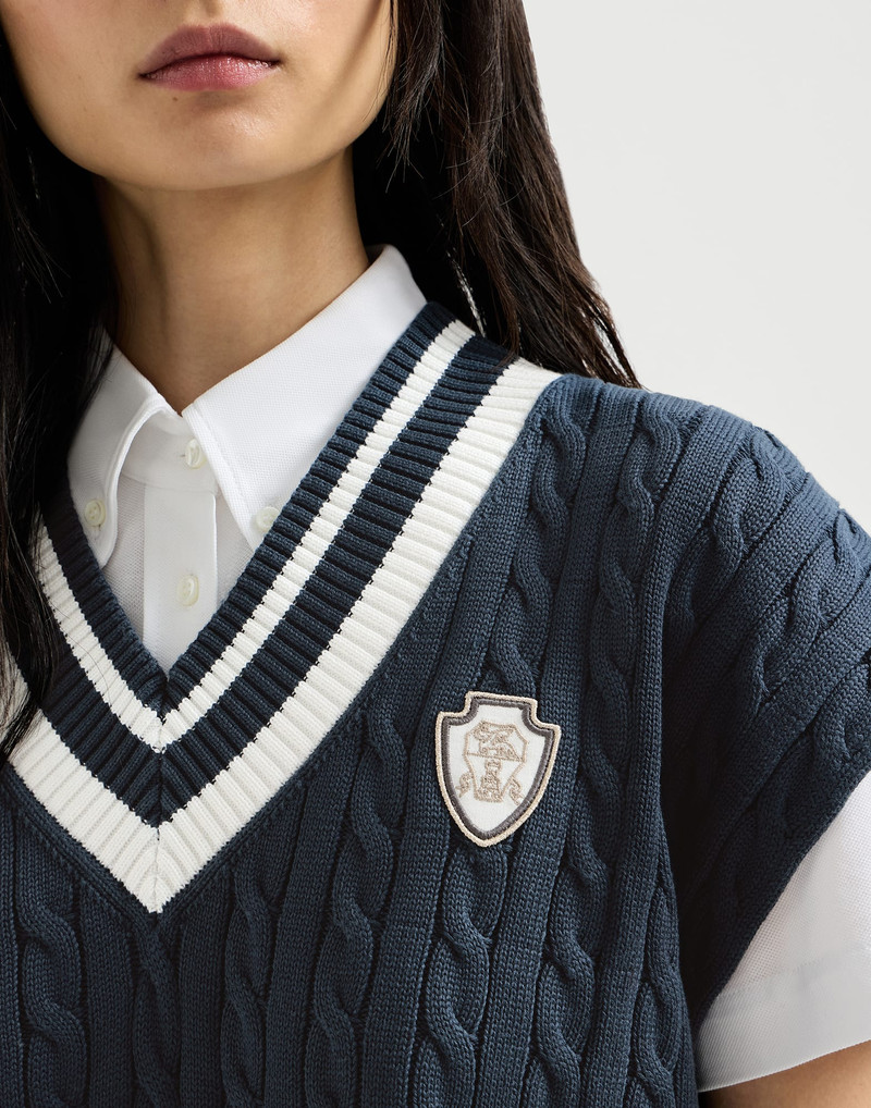Cotton cable knit T-shirt with logo 4