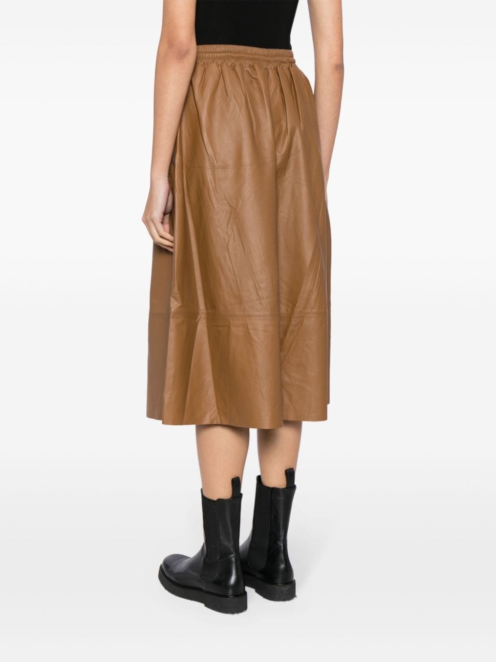 elasticated-waistband leather skirt - 4