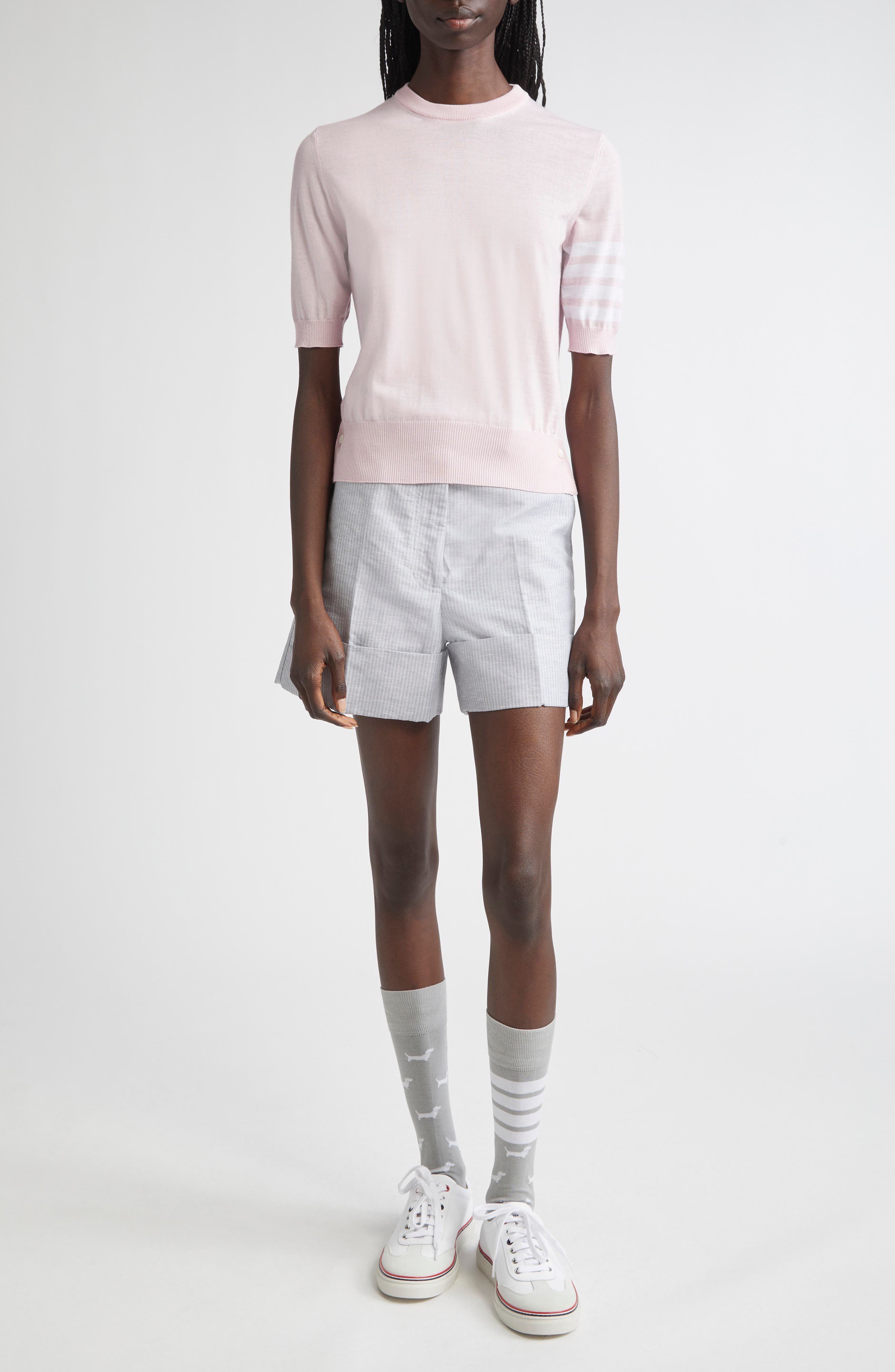 Thom Browne 4-Bar Short Sleeve Wool Blend Sweater in Light Pink at Nordstrom - 2