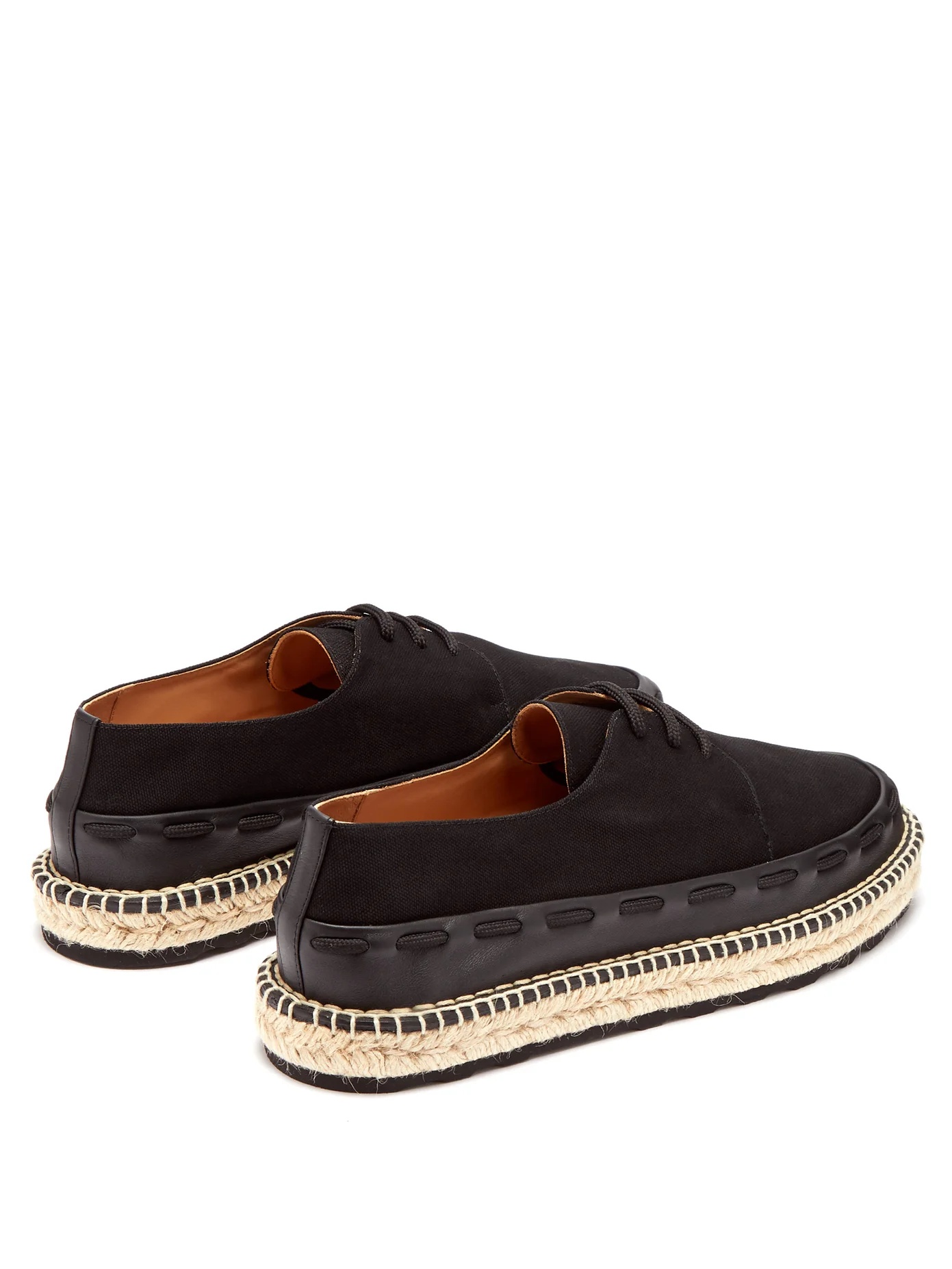 Leather-trimmed lace-up canvas espadrilles - 4