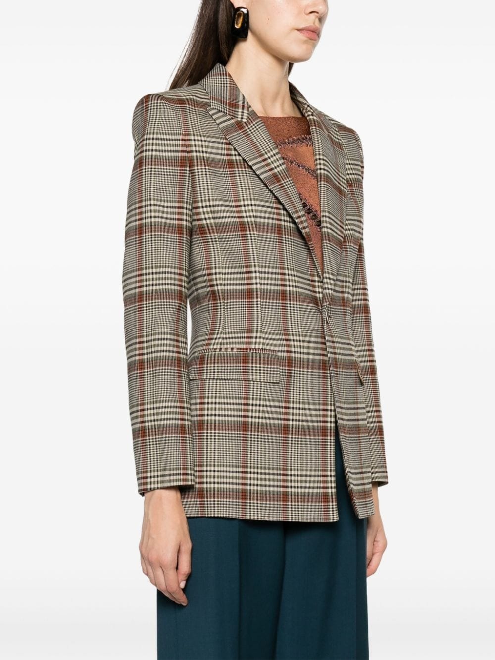 checked single-breasted blazer - 3