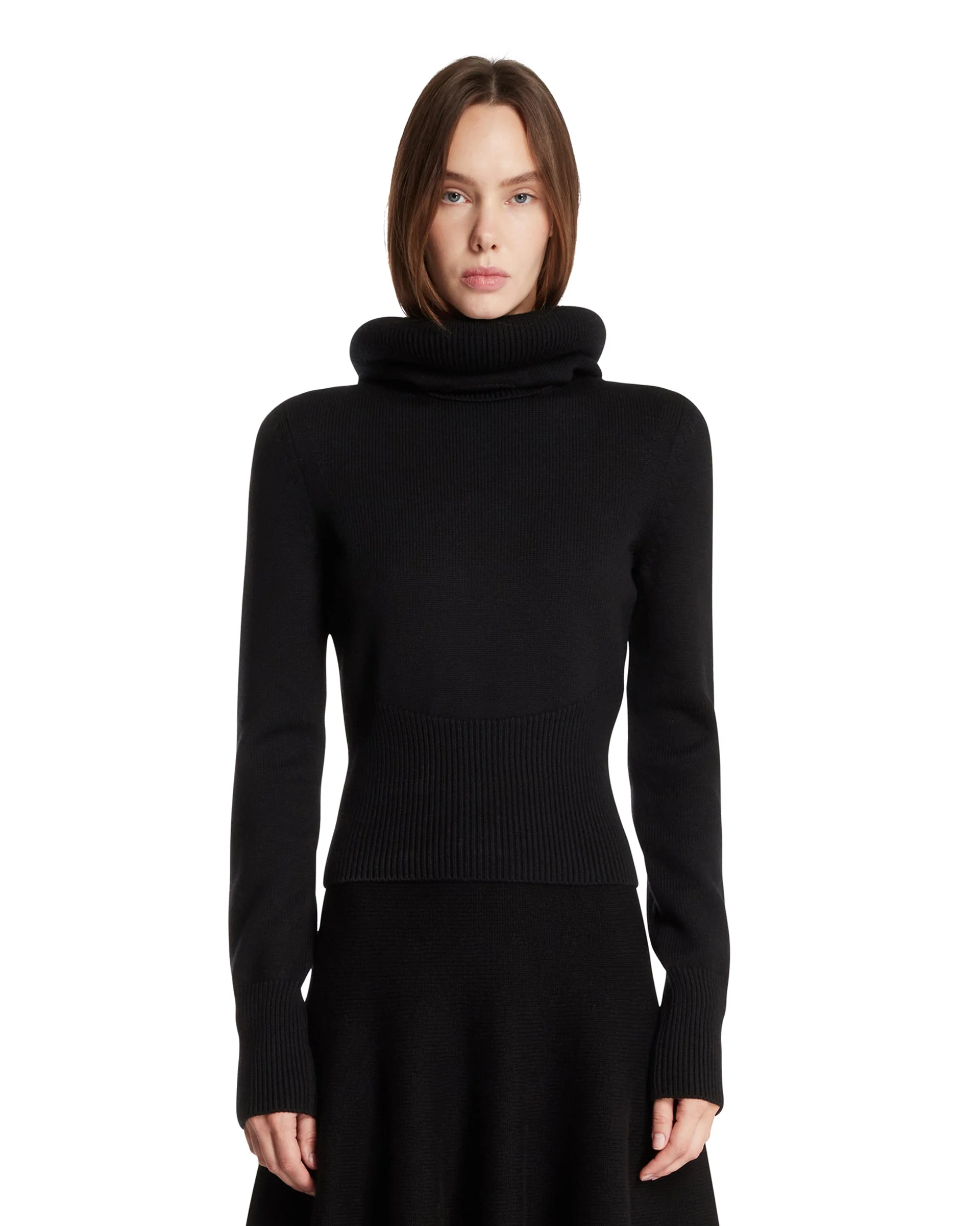 Black Sculptural Hooded Sweater - 1