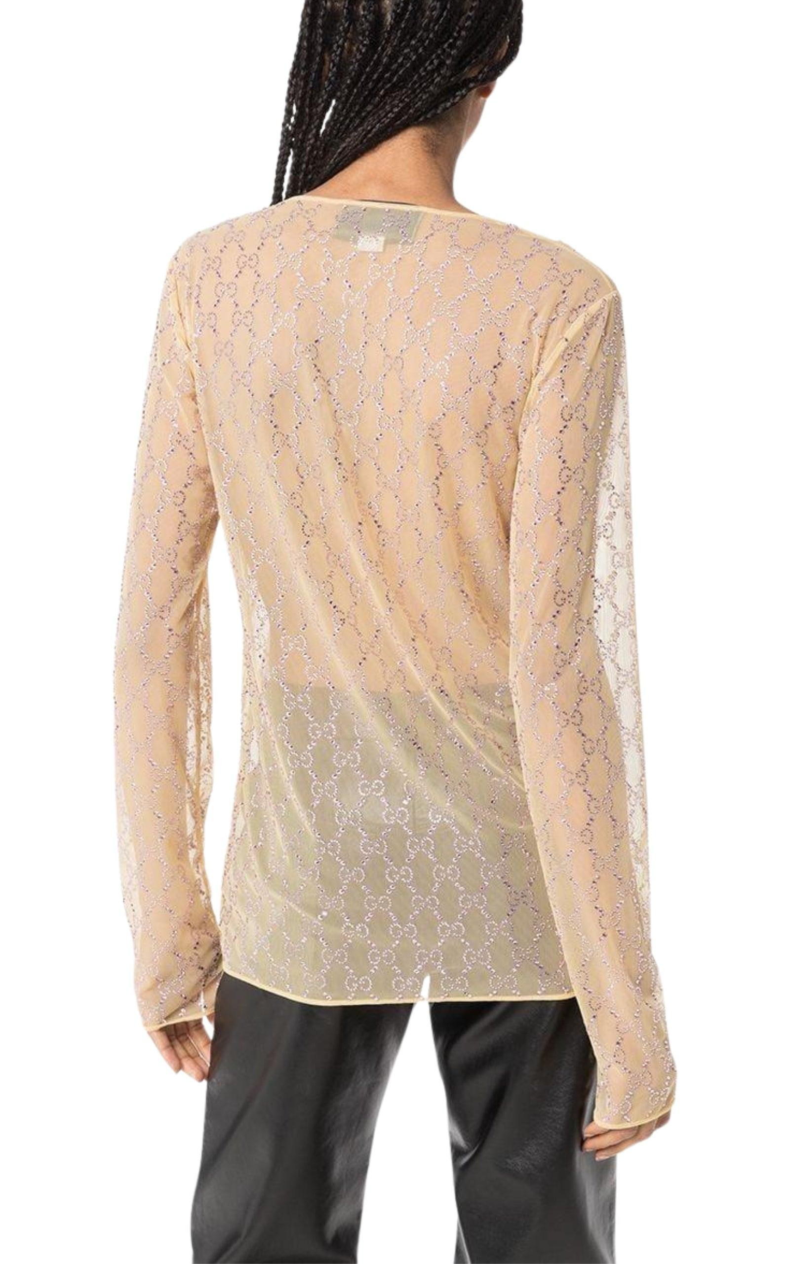 Crystal Embroidered Sheer Tulle Top - 3